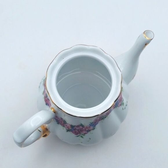 Porcelain Tea For One Floral Stackable 3 Piece Tea Set Roses Gold Trim - Picture 9 of 11